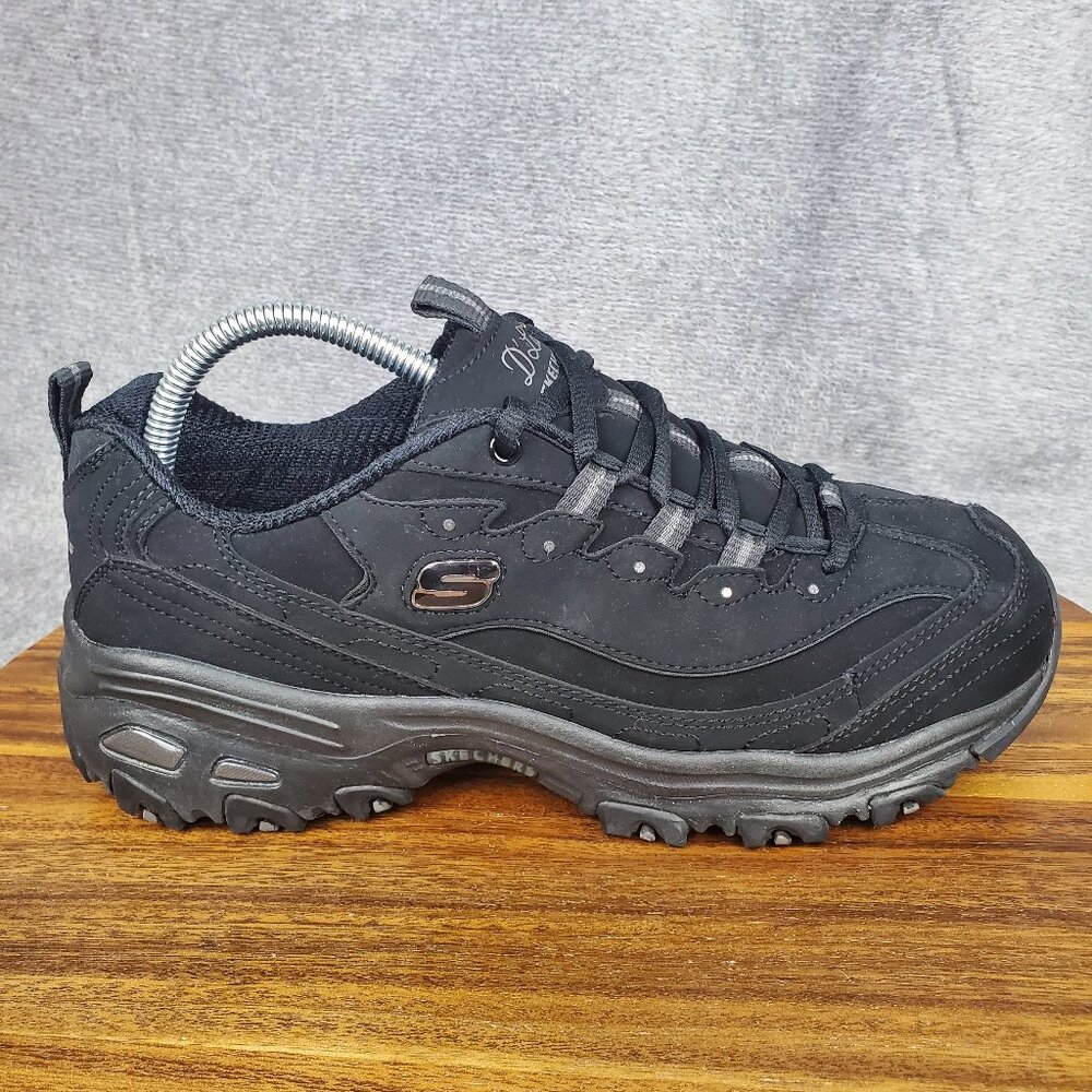 Skechers D Lites Shoes Women's 9.5 Black Leather Comfort Walking Sneakers
